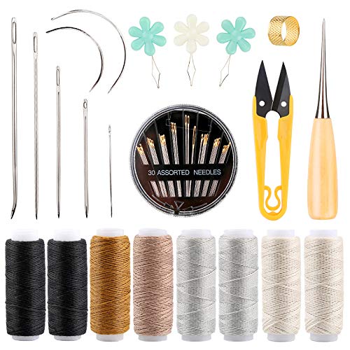 Leather Needle Sewing Kit with Storage Box, Sewing Awl, Leather Sewing Needles, 54 Yard Leather