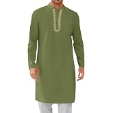 Yousify Mens Kaftan Thobe Casual Henley Shirts Button up Long Sleeve Robe Muslim Gown Shirt