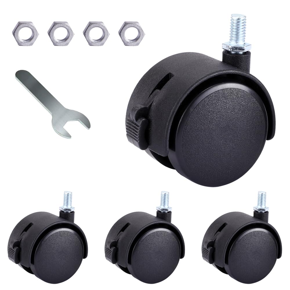 4 PCS Swivel Castors 2 Inch Nylon Caster Wheels with Brake Black Swivel Furniture Caster Wheels with M8 Threaded Stem Nut and Spanner for Furniture Sofa Chair Cabinet
