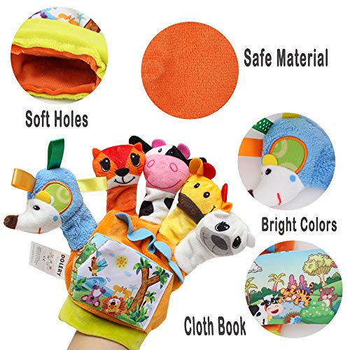 Sealive Farm Animals Hand Puppets Set with Cloth Book Story Telling, 10 pcs Finger Puppet Soft Gloves Handpuppets Toys for Kids Toddlers - Thumbnail 6