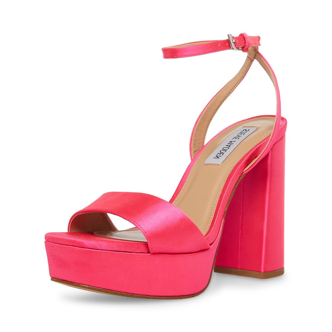 Steve Madden Women’s Lessa Heeled Sandal, Pink Satin, 8
