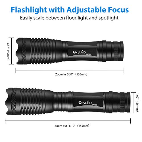 [Rechargeable] LED Tactical Flashlight, OxyLED Super Bright 900 Lumens CREE T6 LED Torch, 18650 Battery Included, IPX-6 Water Resistant, Zoomable, 5 Light Modes for Camping Hiking and Emergency Use - Thumbnail 4
