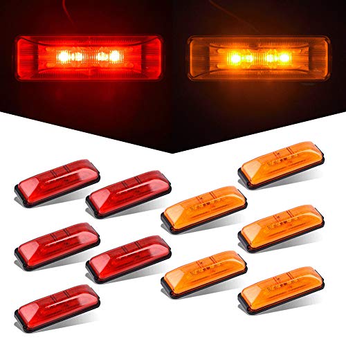 10PCS 4″ Led Clearance Side Marker Light Surface Mount Trailer Clearance, Amber/Red Trailer Truck Light Lamp 12V, Removable Lens RV Trailer Truck Camper LED Marker Lights
