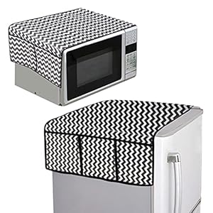 PrettyKrafts Appliance Cover Combo of 1 Refrigerator Top Cover and 1 Microwave Top Cover – (Black) Set of 2
