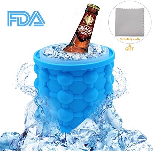 Portable Ice Cube Maker Genie,Small Silicone Ice Machine,Revolutionary Space Saving Ice Cube Molds,Home Ice Bucket Blue