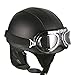 Leather Black Goggles Vintage German Style Half Helmet Motorcycle Biker Cruiser Scooter Touring Helmet