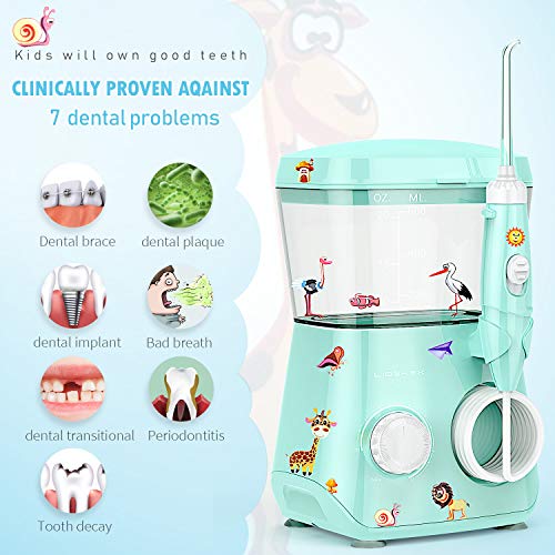 Liberex Water Flosser for Kids - 600ML Oral Irrigator Dental Flosser for Teeth/Braces, 8 Dental Nozzle Jets, 3 Min Timer, 10 Pressure Levels, IP X7 Waterproof Anti Leakage Water Pick Teeth Cleaner