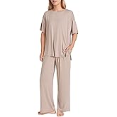 Pintage Women's Petite Oversized Lounge Set Petite Length Wide Leg Pants
