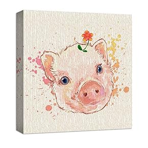 Canvas Wall Art Cute Abstract Animals Painting Artwork for Home Prints Framed - 12x12 inches