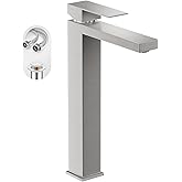 Phiestina Brushed Nickel Tall Bathroom Faucet for Vessel Sink Single Hole Single Handle Vessel Sink Faucet Vanity Bathroom Faucet Above countertop Sink with Water Supply Hose,BF3530P-BN-V