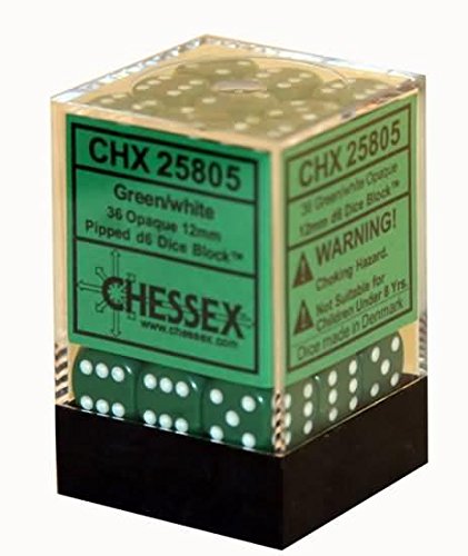 Chessex CHX25805 Dice-Opaque: 36D6 Green/White Set