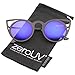 zeroUV Womens Fashion Round Metal Cut-Out Flash Mirror Lens Cat Eye Sunglasses (Black/Blue Mirror)