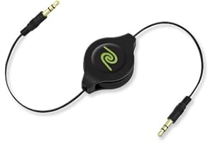 ReTrak ETCABLE35BLK Retractable Auxiliary 3.5mm Audio Cable, Black