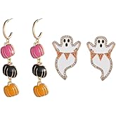 Halloween Christmas Earrings for Women Teen Ghost Pumpkin Christmas Tree Bow Stud Dangle Earrings Set Holiday Jewelry Gifts