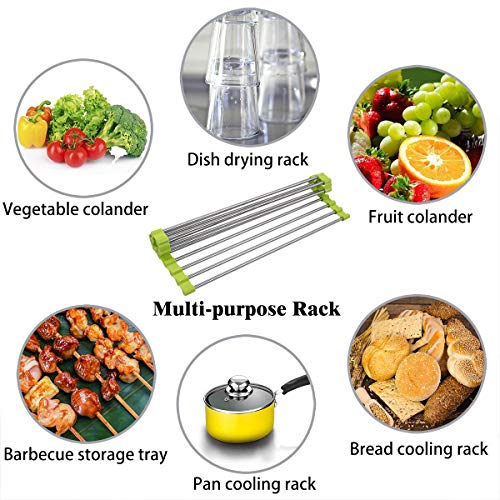 Rollable Dish Drying Rack, Holoras 2Pcs Foldable Stainless Steel Over the Sink Dryer Multipurpose Kitchen Drainer Drying Mat for Fruits Vegetables