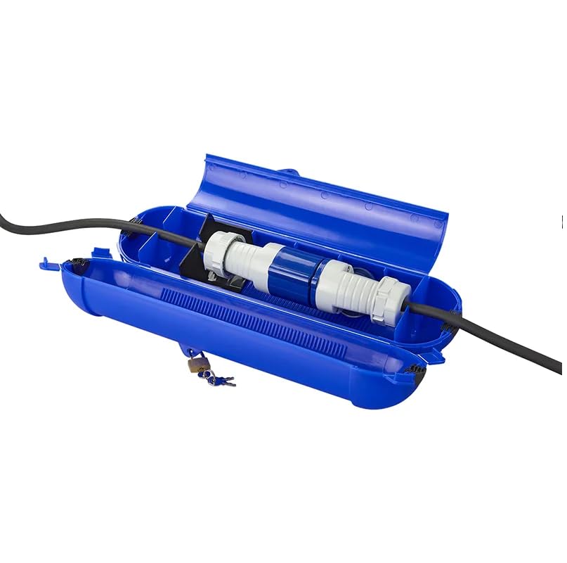 Safety Box Waterproof IP44 Outdoor - Protective Box for Extension Cable & Schuko Plug - CEE, Protective Housing, Strain Relief, in Black, Blue, Green, Red (Blue, for CEE Plug)