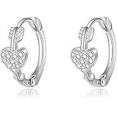 MYHAO Solid 925 Sterling Silver CZ Love Heart Hoop Earrings for Women Teens Heart Huggie Earrings Hoops Hypoallergenic