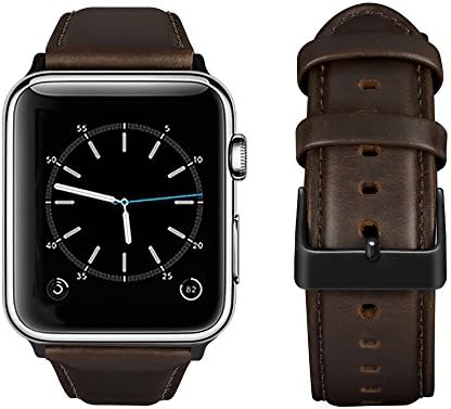 top4cus Genuine Leather iwatch Strap Replacement Band Stainless Metal Clasp, Compatible Apple Watch Series 4 Series 3 Series 2 Series 1 and Sport Edition (42 mm, Matte Coffee Brown)
