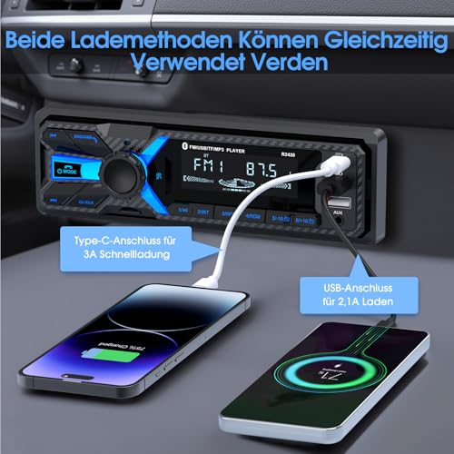 RDS Bluetooth Car Radio with Type-C Charging Port, Wistrue FM/AM Car Radio Supports 2 USB Ports / AUX/SD/TF/EQ, 1 DIN Radio with Bluetooth/MP3 Player Hands-Free