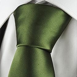 KissTies Olive Green Solid Satin Tie Necktie