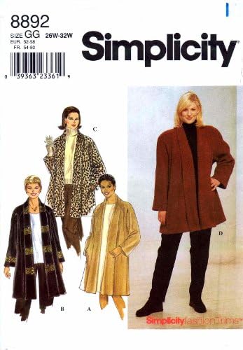 Simplicity 8892 Sewing Pattern Womens Coat Or Jacket Full Figure Plus Size 26 28 30 32 Amazon Co Uk Kitchen Home