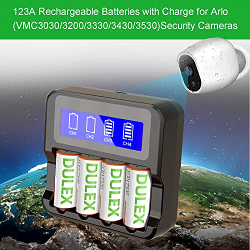 DULEX 4Pack 800mAh ICR17335 123A Arlo Bateries Rechargeable [Replace