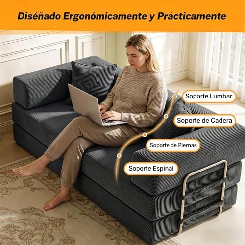 200cm Sofá Cama 3 Plazas con Espuma y Muelles para Salón,Gris