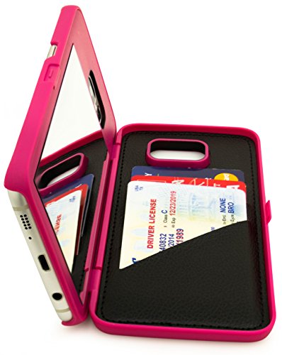 image for Galaxy S7 Edge Case, Bastex Hot Pink Hidden Back Mirror Wallet Case wi