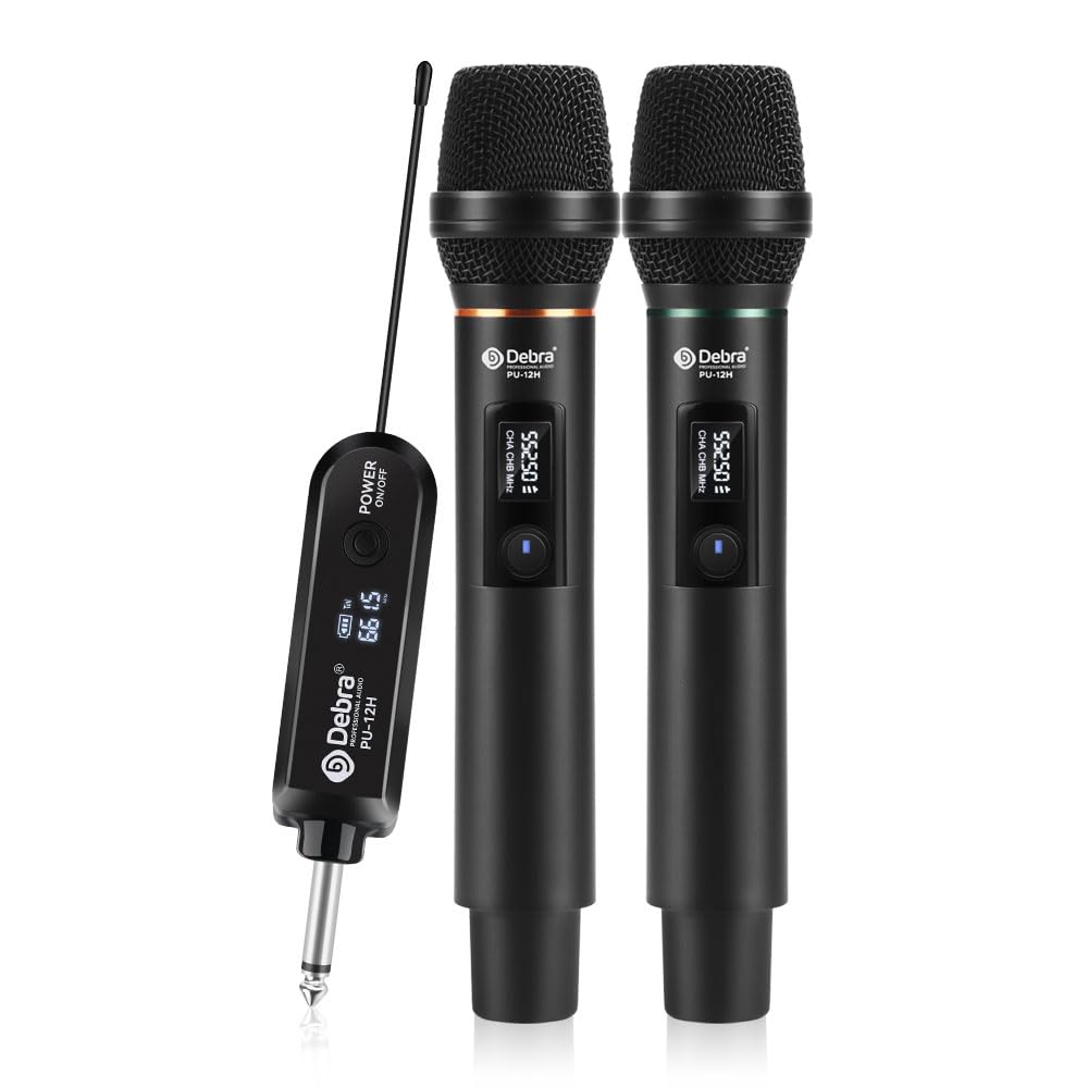 D Debra Wireless Microphone UHF Cordless Handheld Dynamic for Karaoke, Wedding, DJ, Party, Speech, Church & Classroom Use, with Rechargeable Receiver, 50m Range