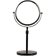 HIHIA Height Adjustable Makeup Mirror 8 Inch Double-Sided 7X Magnification, Black Magnifying Makeup Mirror Round Tabletop Mirror Tall, Countertop Standing Cosmetics Black Finish