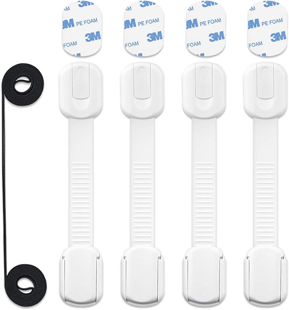 Child Safety Cupboard Locks Adjustable Baby Proof Cupboard Lock Self Adhesive Strap Latches for Fridge Cabinets, Drawers