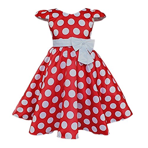 DreamHigh Toddlers Polka Dot Skirt Cap Sleeves Flowers Girl Vintage Bow Dress (8, Red)