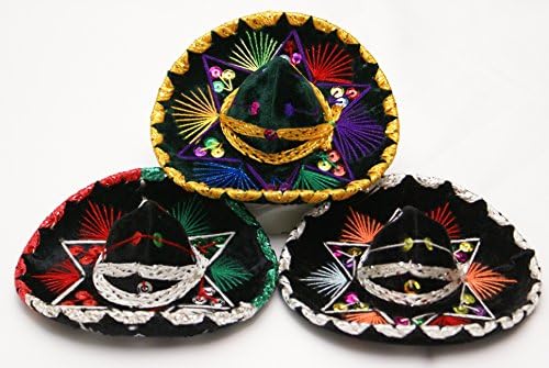 Mini Mexican Sombrero Hat Set of 3 Assorted 6" Diameter Charro Mariachi Velvet Decoration