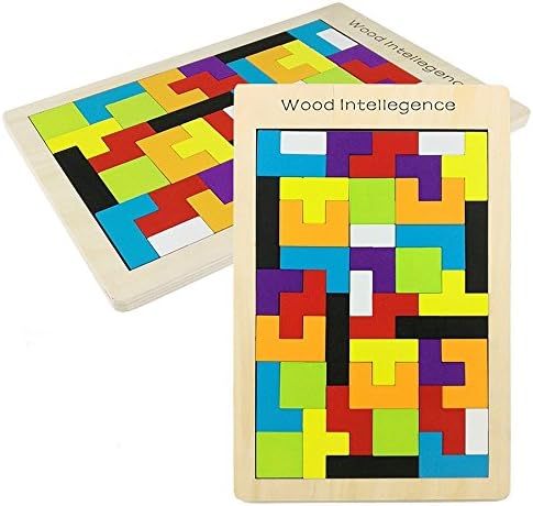 Jozabova Wooden Tetris Puzzle Tangram Jigsaw Brain Teasers Toy Building Blocks Game Colorful Wood Puzzles Box Educational Gift For Kids 40 Pcs