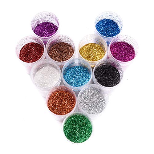 Allwon Glitter Powder Sequins Loose Eyeshadow Glitter Powder Shakers for Slime Scrapbooking Face Body Nail Art Holiday Crafts (12 Boxes)