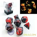 Bescon Two-Tone Glow-in-The-Dark Polyhedral Dice Set HOT Rocks, Luminous RPG Dice Set d4 d6 d8 d10 d12 d20 d% Brick Box Pack