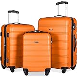 Merax Travelhouse Luggage 3 Piece Expandable Spinner Set Orange