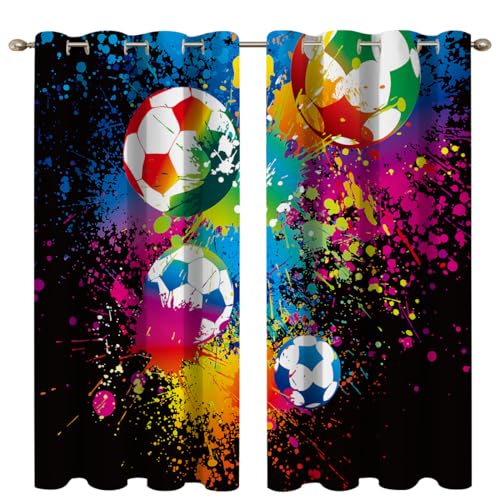 goodbath Fußball-Vorhänge für Schlafzimmer, Verdunkelungsösen, wärmeisoliert, Ring-Top-Fensterbehandlungen, 2 Paneele für Wohnzimmer, Kinderzimmer, 117 x 183 cm
