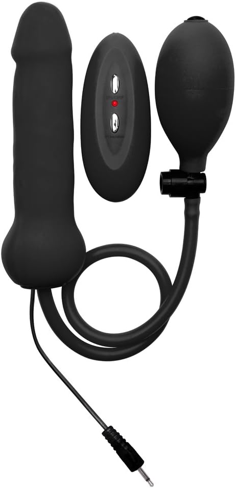 Ouch! Black Inflatable Vibrating Silicone Dong Butt Plug and Anal Dildo