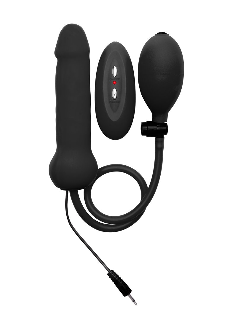 Ouch! Black Inflatable Vibrating Silicone Dong Butt Plug and Anal Dildo