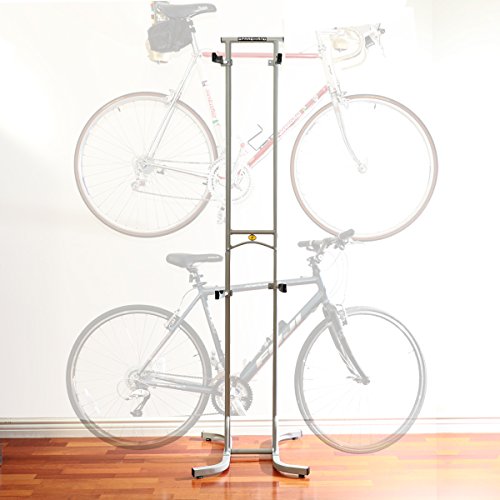 SPAREHAND Freestanding Adjustable Dual Bike Rack Storage System, Max Weight Limit 80 lbs, Pebble Silver Finish, Model: DBR-825 - Thumbnail 7