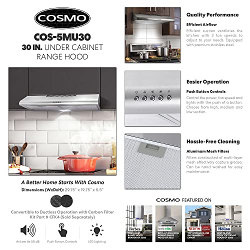 COSMO COS5MU30 30 In. Under Range Hood Ductless Convertible