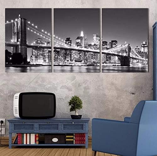 Wadyx Print Painting Modular Poster 3 Panel New York Brooklyn Bridge Home Deco Vintage Art Canvas Wall Tableau Picture for Living Room Frameless 40Cmx60Cmx3Pcs