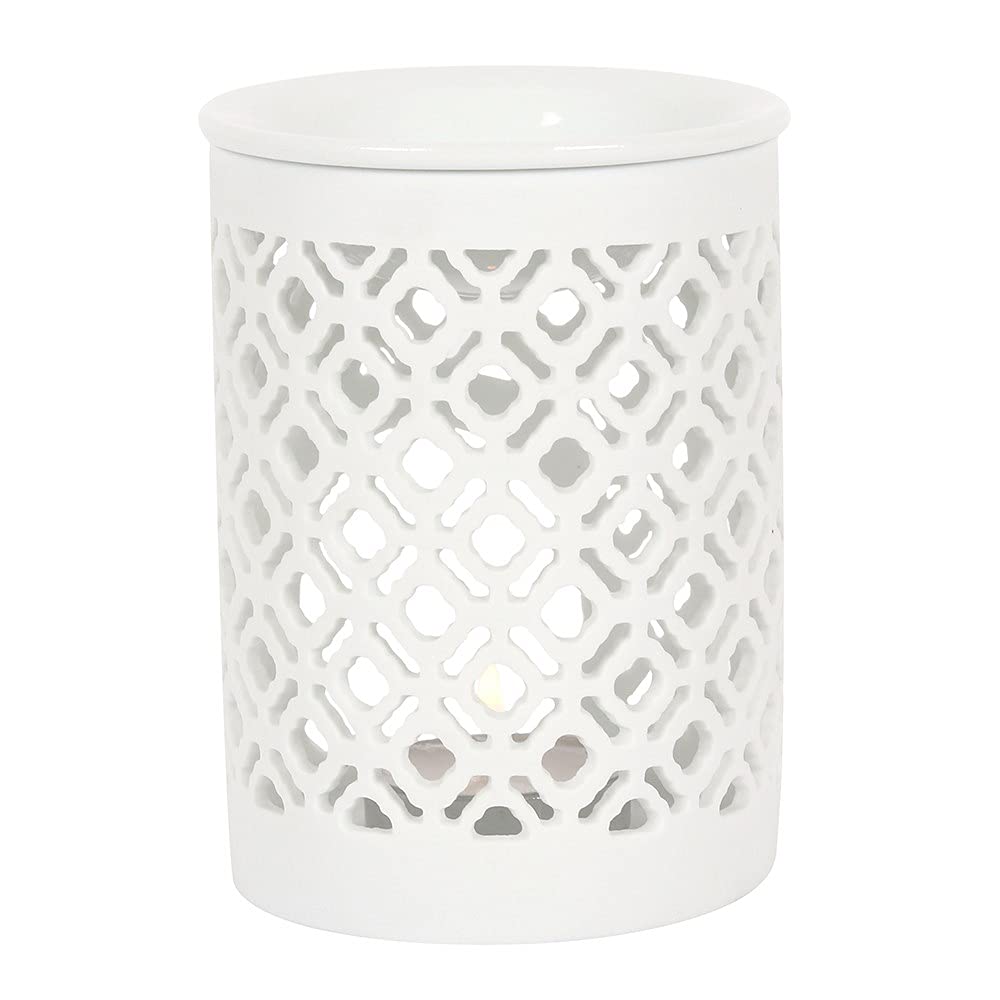 Elegant White Ceramic Matte Lattice Oil Burner - 11cm x 9.5cm (1 Pc.) - Decorative Fragrance Diffuser - Unique Design & Premium Quality Material - Perfect for Home Decor & Aromatherapy