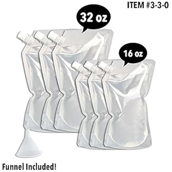 Concealable And Reusable Cruise Flask Kit - Sneak Alcohol Anywhere - 3 x 32 oz + 3 x 16 oz + 1 funnel