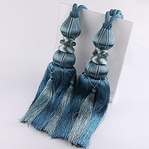BERTERI 1 Pair Window Curtain Tassel Tiebacks, Luxury Blue Curtains Hanging Ball Holdback Living Room Supplies Window Treatment Accessories