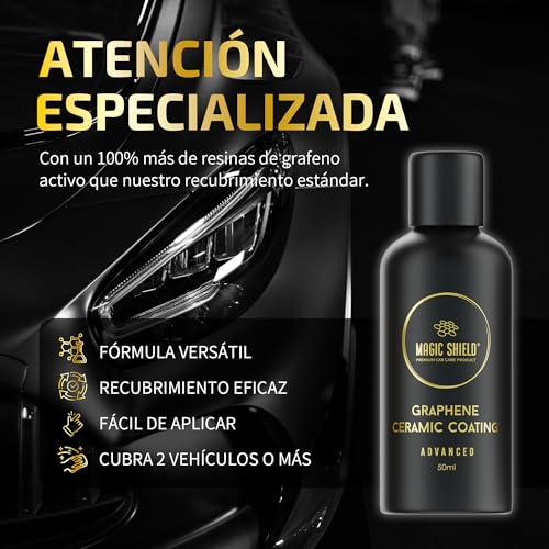 Magic Shield Recubrimiento Cerámico Grafeno 10H - Dura 5 Años | Nano Tecnología Avanzada | Resiste Rayones | Brillo Alto | Hidrofóbico | Ideal para Autos, Motos, Barcos y RVs
