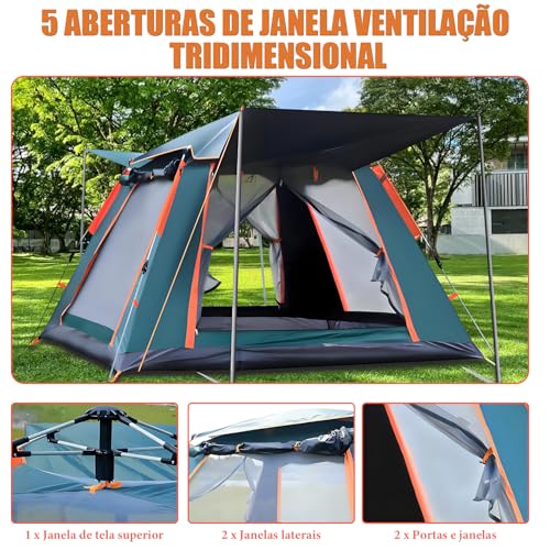 Tenda de Camping, 4-6 Pessoas Barraca de Camping Pop-up Automática, com 2 Janelas Mosquiteiro e Foyer Integrado, Barraca de Automática Tenda Dome, 240 x 240 x 155 cm