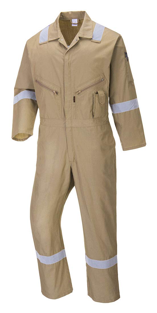 Portwest C814 Iona Cotton Heavy Duty Work Overalls with Reflective Safety Tape, Khaki, Medium: Industrial & Scientific