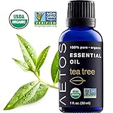 Aetos Organic Tea Tree Oil, USDA Certified Organic Essential Oils, Non GMO, 100% Pure, Natural, Therapeutic Grade Essential Oil, Best Aromatherapy Scented-Oils for Home, Office, Personal Use - 1 Oz
